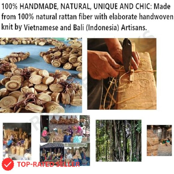 Rattan Woven Wicker Shoulder Bag Boho Chic Summer Beach Purse Large Capacity - Picture 7 of 8